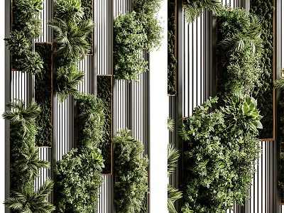 Vertical Green Plant Wall Interior Design With Lush Various Plants And Natural Decor Elements 3d model