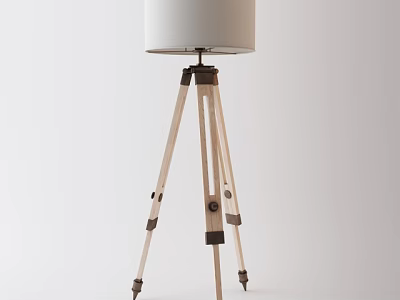 Modern Tripod Floor Lamp with Wooden Stand and White Fabric Shade for Living Room 3d model