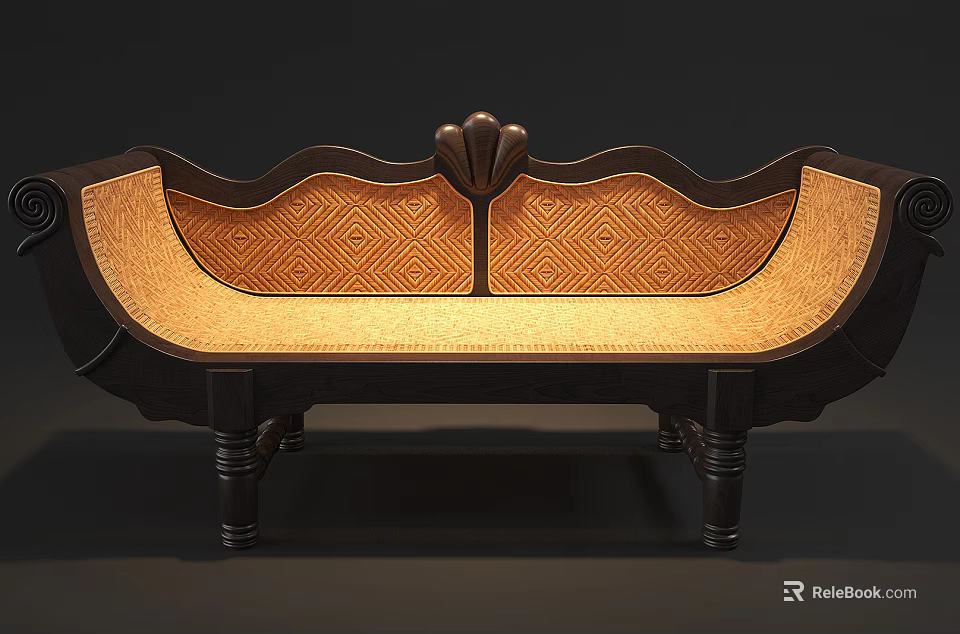 Vintage Multi Person Sofa With Dark Wooden Frame And Woven Seat Design 3d model 