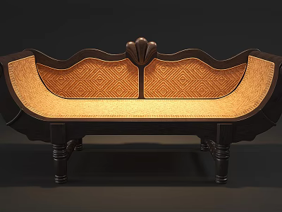 Vintage Multi Person Sofa With Dark Wooden Frame And Woven Seat Design 3d model