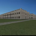 Classical School Building Design With Columns Arches Green Lawn And White Facade 3d model