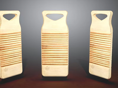 Three Vintage Wooden Washboards For Home Laundry With Striped Design 3d model