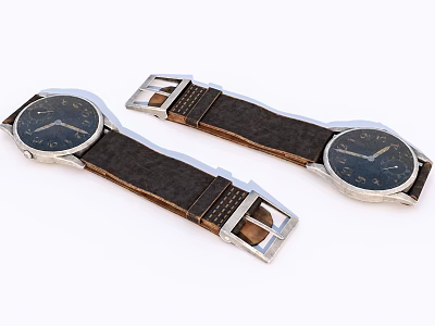 Elegant Leather Strap Watches with Black Dials and Silver Cases Design 3d model
