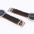 Elegant Leather Strap Watches with Black Dials and Silver Cases Design 3d model