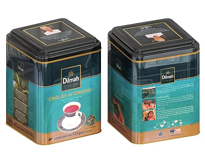Dilmah English Breakfast Tea Square Tin Cans With Black And Blue Design 3d model