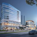 Modern Commercial Complex Featuring Glass Curtain Walls Green Roof And Urban Plaza