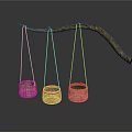 Handmade Woven Storage Baskets Hanging On Curved Branch For Home Decor