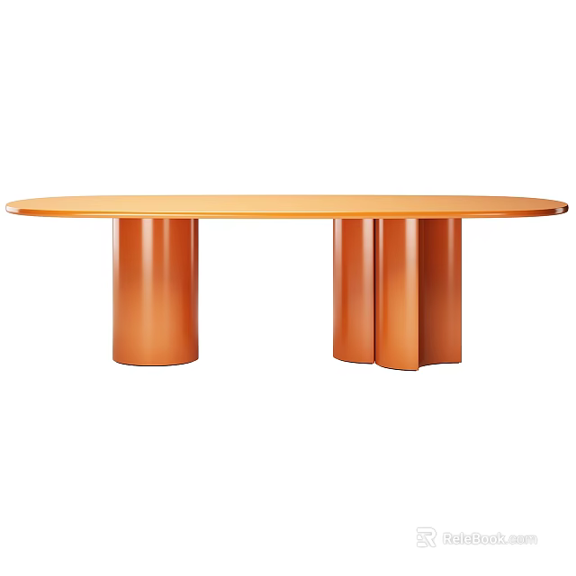 Modern Round Orange Metal Dining Table With Cylindrical Support Legs Design 3d model