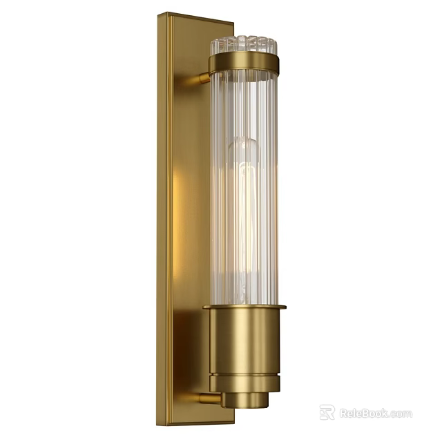 Modern Brass Wall Lamp With Clear Glass Shade And Cylindrical Design 3d model 