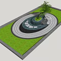 Karesansui Garden Design Featuring Circular Sand Patterns Stones Tree And Green Lawn