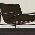 Dark Brown Leisure Chair With Black Metal Frame Wooden Armrests And Open Book On Seat