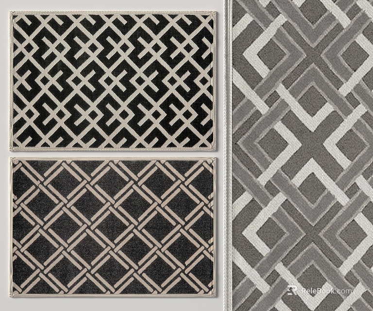 Square Area Rugs With Geometric Patterns In Black White And Gray For Interior Decor 3d model 