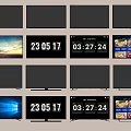 Multiple TVs Arranged with Screens Displaying Scenery Time and Program Menus