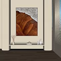 Abstract Painting Featuring Brown Wood Grain Texture And White Lace Pattern With Decorative Shelf Objects 3d model