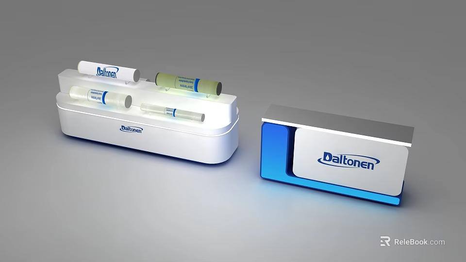 Dallonen Medical Product Display Island With Storage Cases Syringes And Branded Containers 3d model 