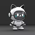 Cute White And Black Robot Cat Figure With Headphones And Blue Eyes