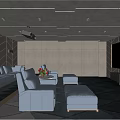Modern Home Theater Room With Blue Sofas Armchairs Projector And Large Screen 3d model