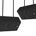 Black Hanging Speakers With Sleek Suspended Design And Mounted Setup Details