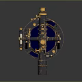 Antique Astronomical Instrument With Intricate Metal Structure Gold Black Accents And Blue Base