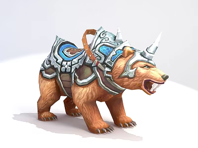 Tech Exhibition Hall Showcasing Armored Brown Bear With Blue Silver Decorations And Powerful Stance 3d model