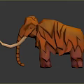 Orange Low Poly Woolly Mammoth Sculpture With Tusks Stripes And Pink Legs On Dark Background