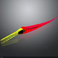 Vibrant Red And Yellow Striped Elongated Creature With Green Tipped Tentacles On Gray Reflective Surface