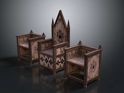 Antique Gothic Wooden Furniture With Spire Design And Carved Decorative Details 3d model