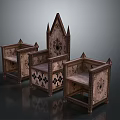 Antique Gothic Wooden Furniture With Spire Design And Carved Decorative Details