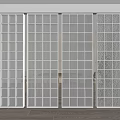 Modern Glass Room Divider With Grid Design And Decorative Panels For Interior Space