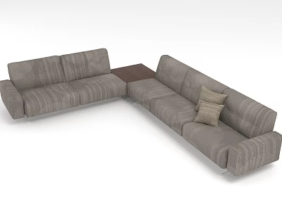 Many People Relaxing On Gray L Shaped Sofa With Coffee Table And Cushion 3d model