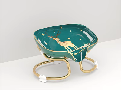 Decorative Green Bathroom Accessory With Golden Deer Star Patterns And Gold Stand 3d model