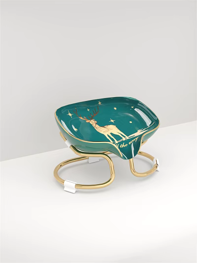 Decorative Green Bathroom Accessory With Golden Deer Star Patterns And Gold Stand 3d model