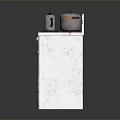 White Kitchen Stove Appliance With Gas Burners Kettle And Pot