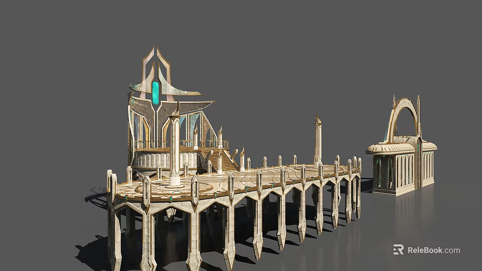 European style Architecture with Tower Arched Structures and Columns on Elevated Platform 3d model 