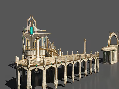 European style Architecture with Tower Arched Structures and Columns on Elevated Platform 3d model