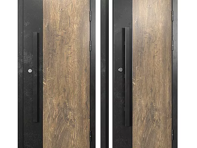 Elegant Modern Hinged Doors With Wooden Texture Black Frame And Door Handles 3d model