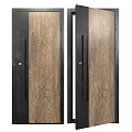 Elegant Modern Hinged Doors With Wooden Texture Black Frame And Door Handles
