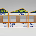 Row of Three Temporary Booths Featuring LIFEOPEN and SANXA Branding