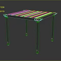 Simple Square Table Featuring Orange Striped Top And Gray Metal Legs