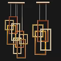 Modern Chandeliers With Multiple Square Frames Hanging On Black Background Brown And Gold Colors 3d model