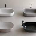 Modern Freestanding Bathtubs In White Gray And Black With Faucets On Tile Floor