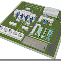 Industrial Plant Facility Layout With Multiple Buildings Cooling Towers Piping Systems And Green Areas