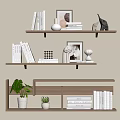 Stylish Wooden Shelves With Books Picture Frames Plants And Decorative Items