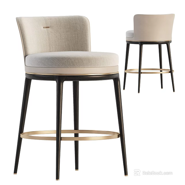 Stylish Modern Bar Chair With Upholstered Seat Metal Legs And Footrest Design 3d model 
