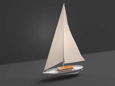 Model Sailboat With White Sails And Wooden Deck On Gray Background 3d model
