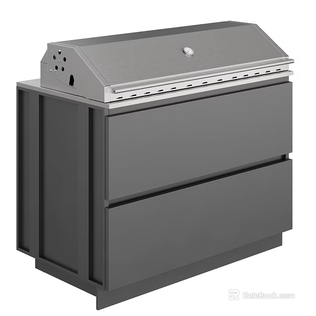 Modern Gray Outdoor Kitchen Grill With Cabinet Storage And Lid Design 3d model 