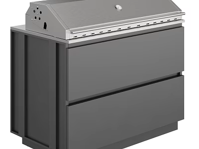 Modern Gray Outdoor Kitchen Grill With Cabinet Storage And Lid Design 3d model