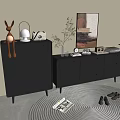 Modern Entryway Console Table And Side Cabinet With Decorative Items Plants And Rug 3d model