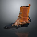 Stylish Modern Ankle Boots With Orange Black Snakeskin Pattern And Leather Material