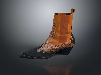 Stylish Modern Ankle Boots With Orange Black Snakeskin Pattern And Leather Material 3d model